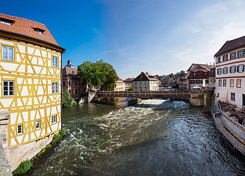 风景,河,老市政厅,班贝格,弗兰克尼亚,巴伐利亚,德国,欧洲