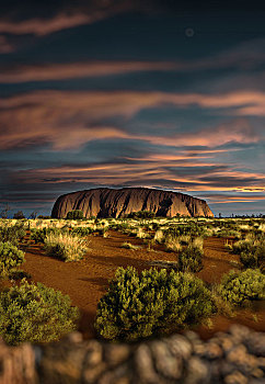 艾尔斯岩,乌卢鲁巨石,日落,北领地州,澳大利亚