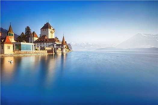 城堡,湖,瑞士