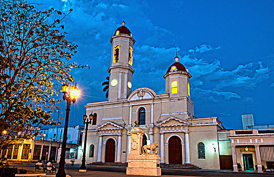 西恩富戈斯,古巴,大教堂,教堂,夜晚,展示