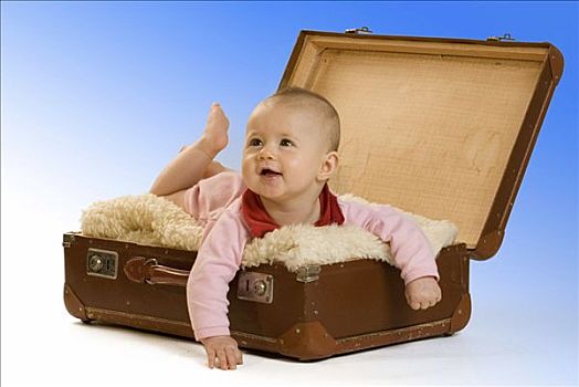 女婴,6个月大,手提箱