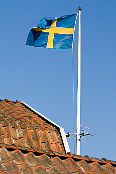 瑞典,旗帜,房顶