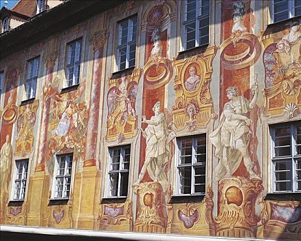 壁画,正面,特写,老,市政厅,班贝格,巴伐利亚,德国,欧洲,世界遗产