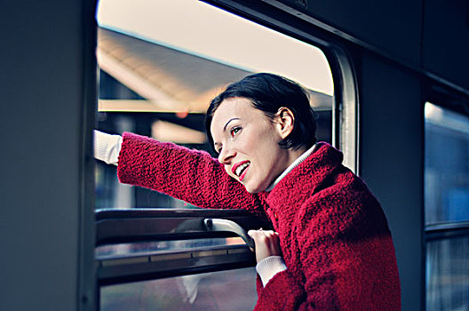 女人,列车,望向窗外,再见