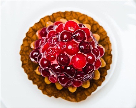 蛋糕,蔓越莓,白色,盘子,特写