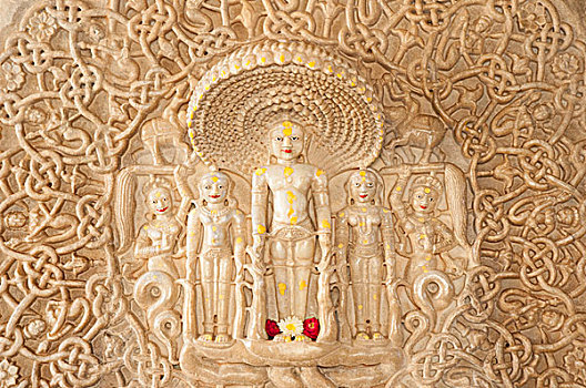 雕刻,墙壁,拉纳普尔,拉贾斯坦邦,印度