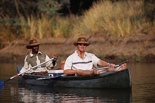 赞比亚,赞比西河下游国家公园,水道,物主,经理,露营,独木舟,旅游