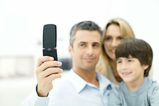 家庭,看,手机,一起,聚焦,电话