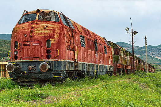 衰败,列车,火车站,阿尔巴尼亚,欧洲