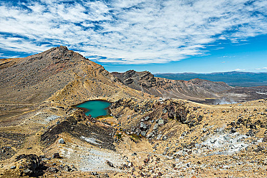 翠绿色,湖,火山口,火山地貌,汤加里罗,高山,东加里罗国家公园,北岛,新西兰,大洋洲