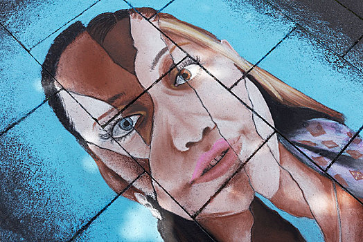 街头涂鸦,女人,头像,碎片,抽象,公路,艺术家,节日,北莱茵威斯特伐利亚,德国,欧洲
