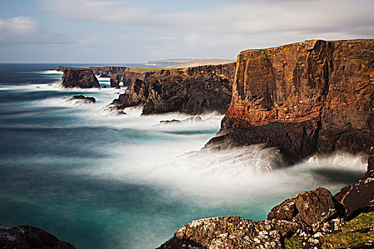 海景,悬崖,设得兰群岛,苏格兰
