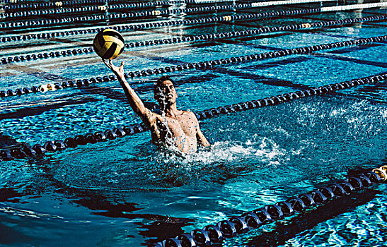 水球,运动员,抓住,球,游泳池