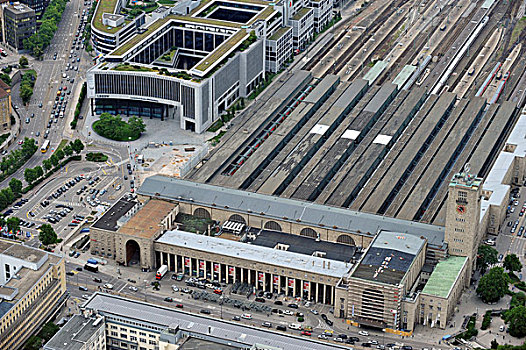 重建,斯图加特,中央车站,巴登符腾堡,德国,航拍