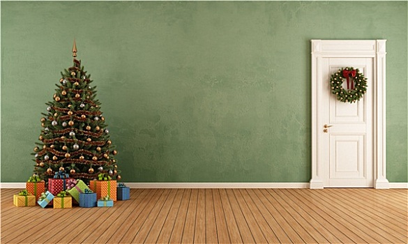 老,房间,圣诞树