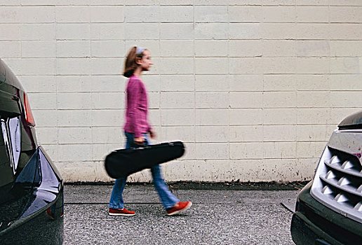 女孩,小提琴,容器,城市街道