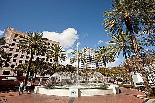 喷泉,城镇中心,劳德代尔堡,佛罗里达,美国