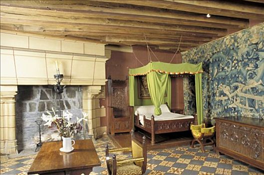 法国,卢瓦尔河谷地区,卢瓦尔河,朗热堡,卧室,箱柜,16世纪,挂毯