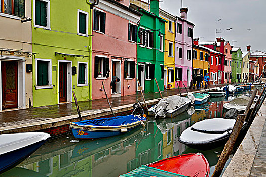 船,停靠,运河,彩色,家,布拉诺岛,意大利