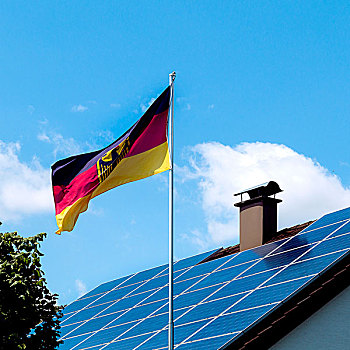 房子,屋顶,太阳能电池板,德国国旗,正面,能量,过渡,德国