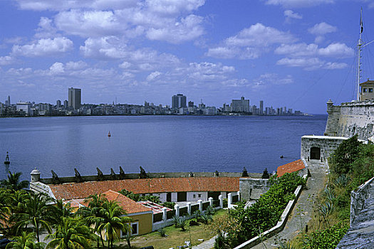 古巴,哈瓦那,莫罗城堡,要塞,现代,天际线