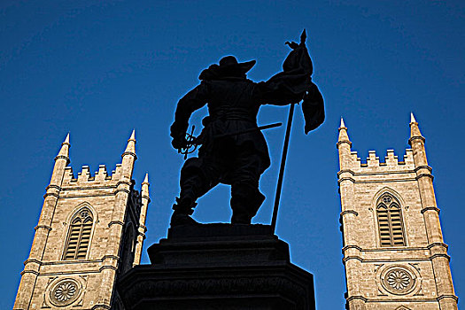 纪念建筑,面对,尖顶,圣母院,大教堂,蒙特利尔老城,魁北克,加拿大