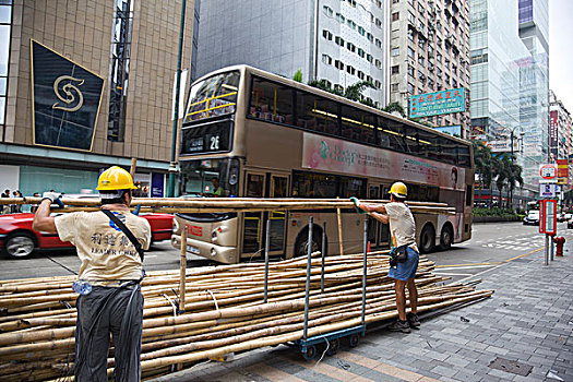 工人,竹,脚手架,弥敦道,九龙,香港