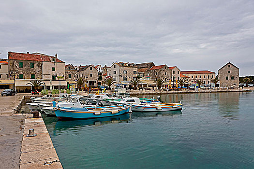 渔港,中心,达尔马提亚,亚得里亚海,海岸,克罗地亚,欧洲