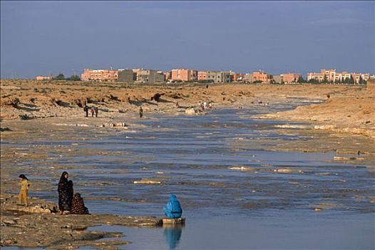 摩洛哥,靠近,水道,城市,后面