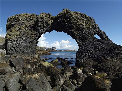 石头,拱形,玄武岩,海岸,冰岛