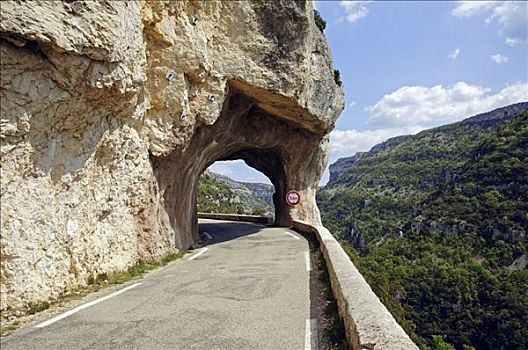 街道,隧道,峡谷,沃克吕兹省,法国南部,法国,欧洲