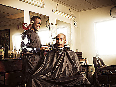 理发师,传统,理发店,剃,男人,头部