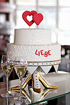 婚礼蛋糕,红色,心形,文字,怪异,点心架