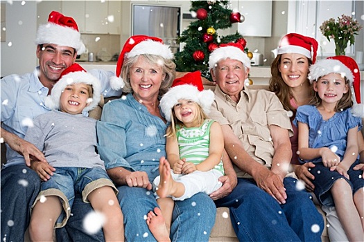 合成效果,图像,家庭,圣诞帽,庆贺,圣诞节