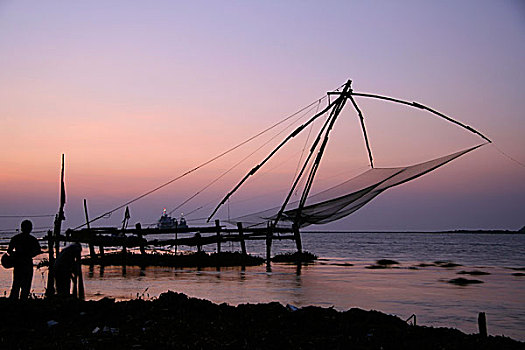 日落,海岸,喀拉拉,印度