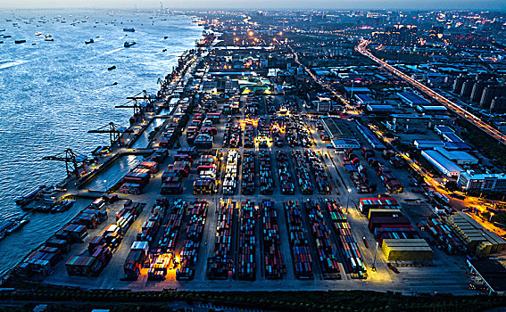 上海,集装箱码头,黄昏