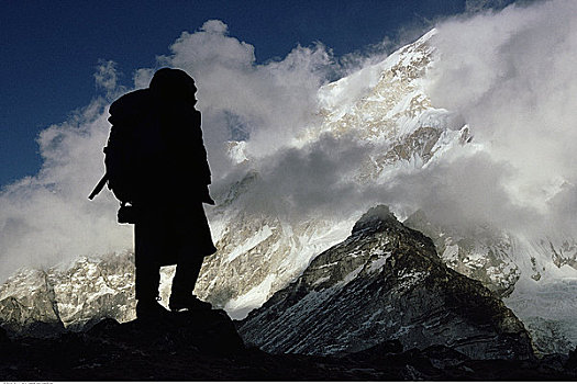 剪影,登山者,珠穆朗玛峰,区域,尼泊尔