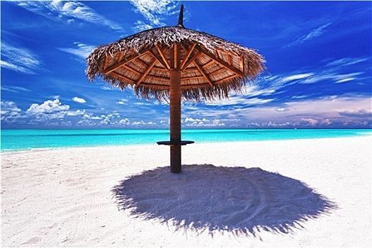 海滩伞,白色背景,沙子,靠近,泻湖