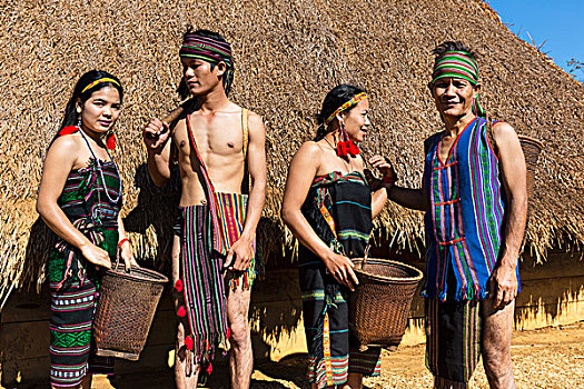 土著,人,穿,传统服装,少数民族,省,柬埔寨,亚洲