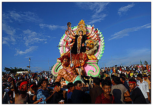 神像,印度教,女神,岸边,孟加拉,投入,秋天,节日,十月,2006年