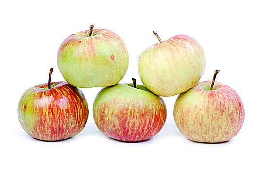五个,成熟,苹果,白色背景,背景,隔绝
