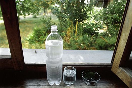 瓶子,矿泉水,玻璃杯,托斯卡纳