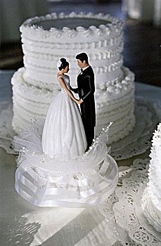 俯拍,婚礼蛋糕,小雕像