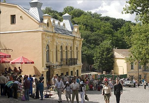 乌克兰,基辅,道路,纪念品,市场,商家,购物者,2004年