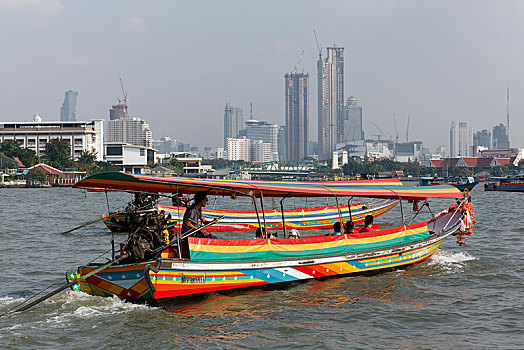 船,湄南河,天际线,金融区,曼谷,泰国,亚洲