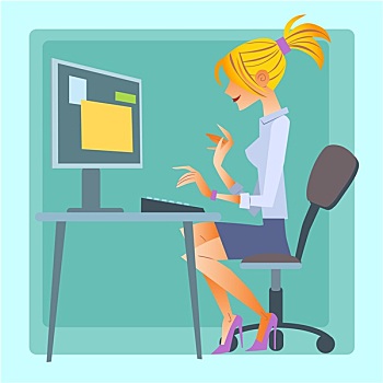 女人,工作,电脑
