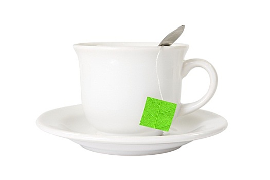 白色,茶杯,绿叶,标签