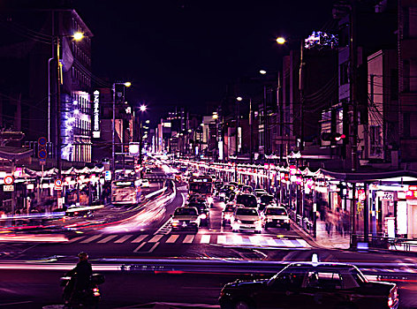 明亮,照亮,街道,夜晚,袛园,京都,日本,亚洲