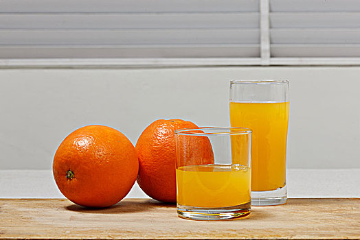 两个橙子和两杯橙汁