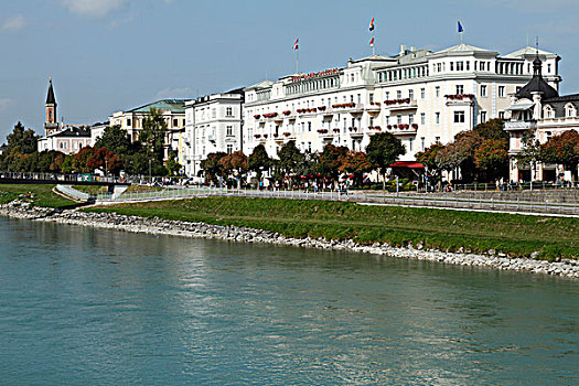 酒店,萨克大蛋糕,萨尔茨堡,河,萨尔察赫河,奥地利,欧洲